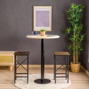 Tall Round Bistro Table with Metal Tulip Leg, Narrow Pub Bistro Table Solid Wood Table with Stool, 2 Seat High Dining Bistro Table Indoor