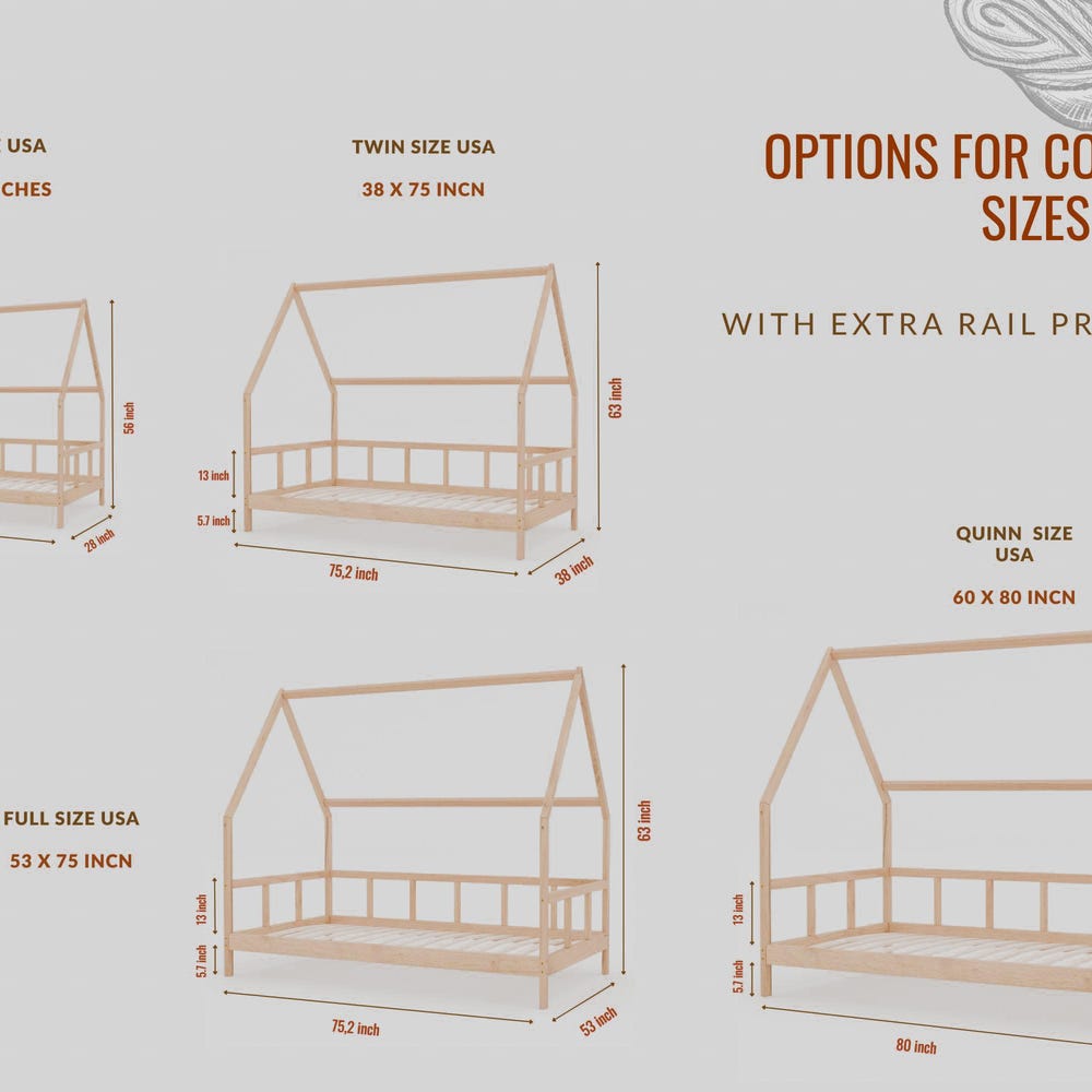 Wood House Bed Frame for Kids | Twin Bed, Toddler Bed, House Bed | Perfect for Children’s Home & Nursery | Full Bed Options for Kids Bedroom - Image 5