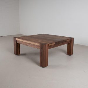 Square Walnut Coffee Table, Wooden Coffee Table with Drawers, Modern Wood Coffee Table, Small Coffee Table, Square Coffee Table with Storage