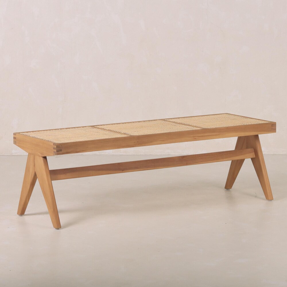 Cane Bench - Teak & Handwoven Rattan - Image 9