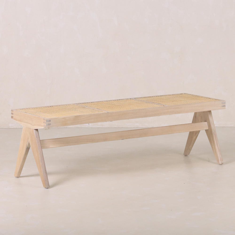 Cane Bench - Teak & Handwoven Rattan - Image 6