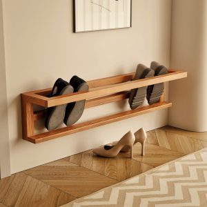 Wall-Mounted Shoe Rack – Wooden Shoe Rack, Minimalist Shoe Rack for Space-Saving Shoe Storage, Modern Shoe Rack for Entryway