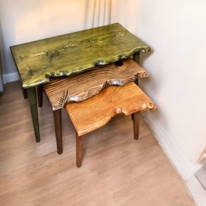 Nesting Reclaimed Wood Coffee Table Set of 3, Walnut Wood Coffee Table, Wooden Cool Side Table, Upcycled Furniture, Painted Furniture