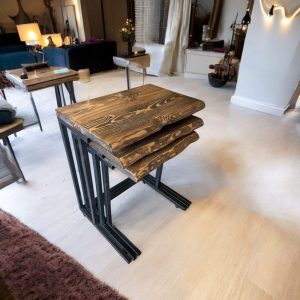 Nesting Walnut Wood Coffee Table Set of 3, Reclaimed Wood Coffee Table, Wooden Cool Side Table, Wooden Rustic End Table, Unique Home Decor