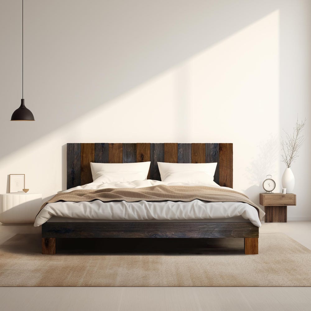 Sky Bed - Quick Ship - Barnwood Reclaimed Aesthetic - Modern Rustic - Solid Wood - Platform Bed Frame & Headboard - Handmade in USA - Image 5