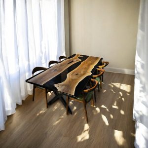 Epoxy Resin Kitchen Table - Handmade Modern Wood Resin Dining Room Table, Custom Epoxy Dining Table, Durable & Unique Design