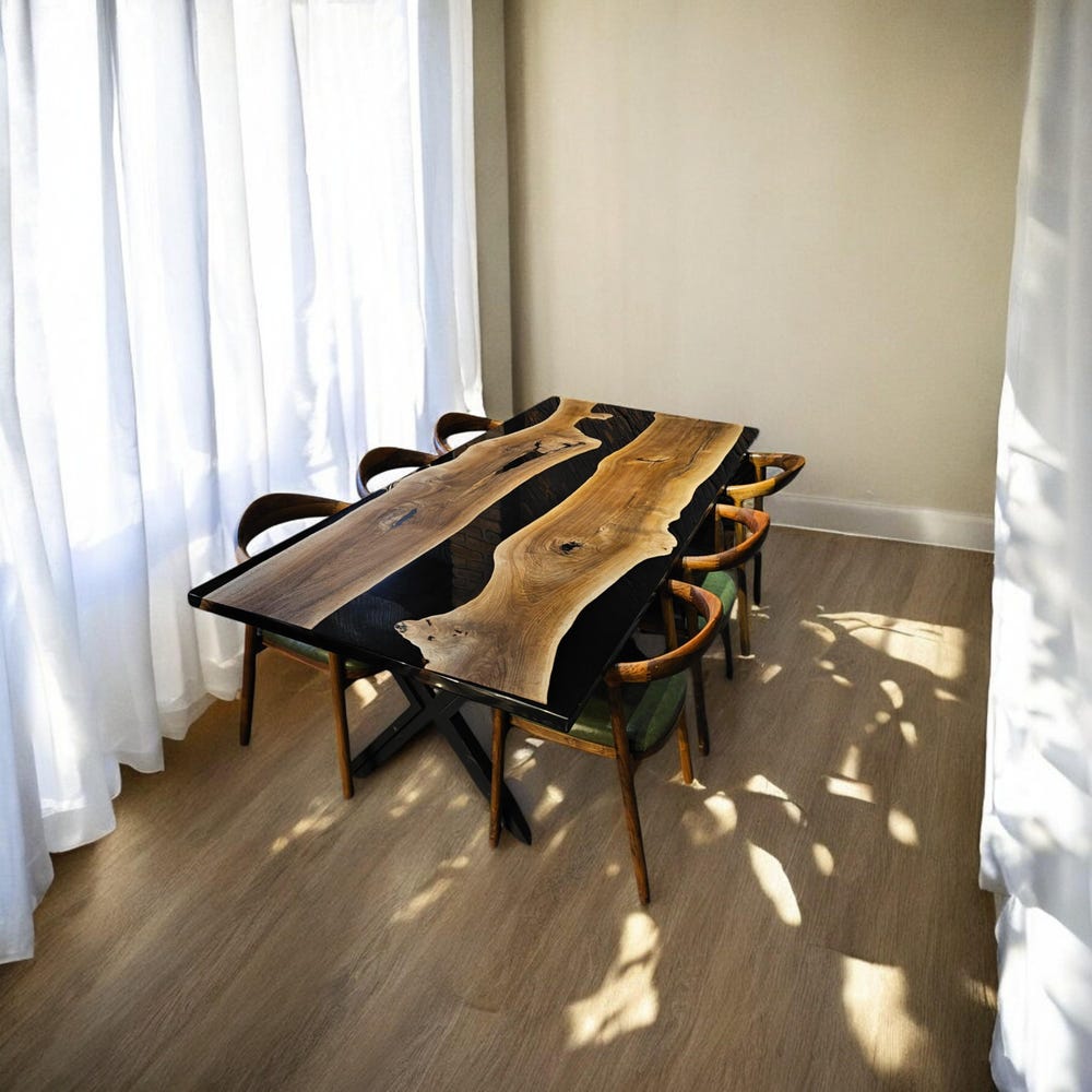 Epoxy Resin Kitchen Table - Handmade Modern Wood Resin Dining Room Table, Custom Epoxy Dining Table, Durable & Unique Design