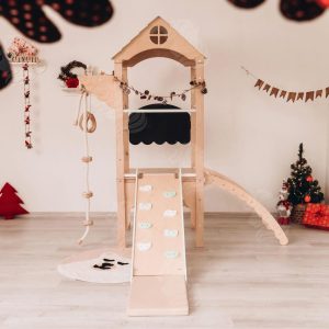 Toddler Climbing Tower, Indoor Playground, Montessori Play Gym, Kids Slide, Art Wall, Kids Easel, Montessori Ricker for Kids Aged 1-6