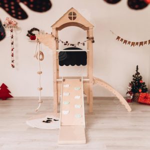 Toddler Climbing Tower, Indoor Playground, Montessori Play Gym, Kids Slide, Art Wall, Kids Easel, Montessori Ricker for Kids Aged 1-6