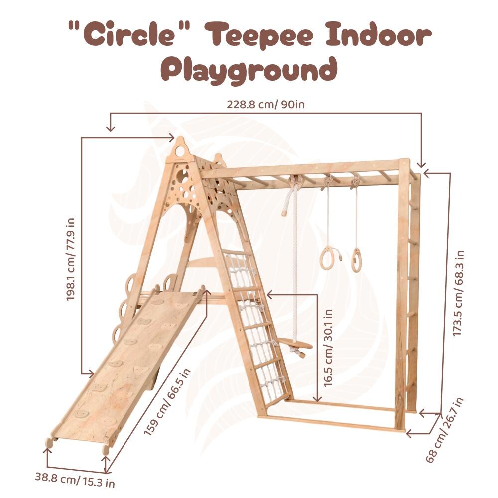 Wood Indoor Climbing Playground for Kids, Montessori Jungle Gym with Slide, Rope Swing, Rings, and Playmat, Active Play for Kids Indoors - Image 2