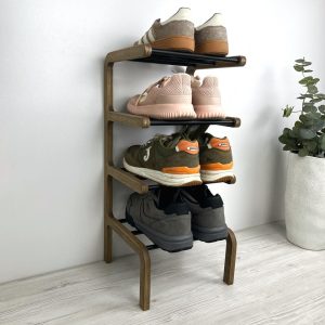 4 Tier Modern Narrow Shoe Rack for Entryway | Small Wooden Shoe Stand | Tall Shoe Storage Organizer