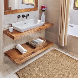 Wooden Rustic Live Edge Bathroom Vanity – Handcrafted Solid Floating Shelf – Custom Farmhouse  Single or Double Sinks – Unique Small Vanity