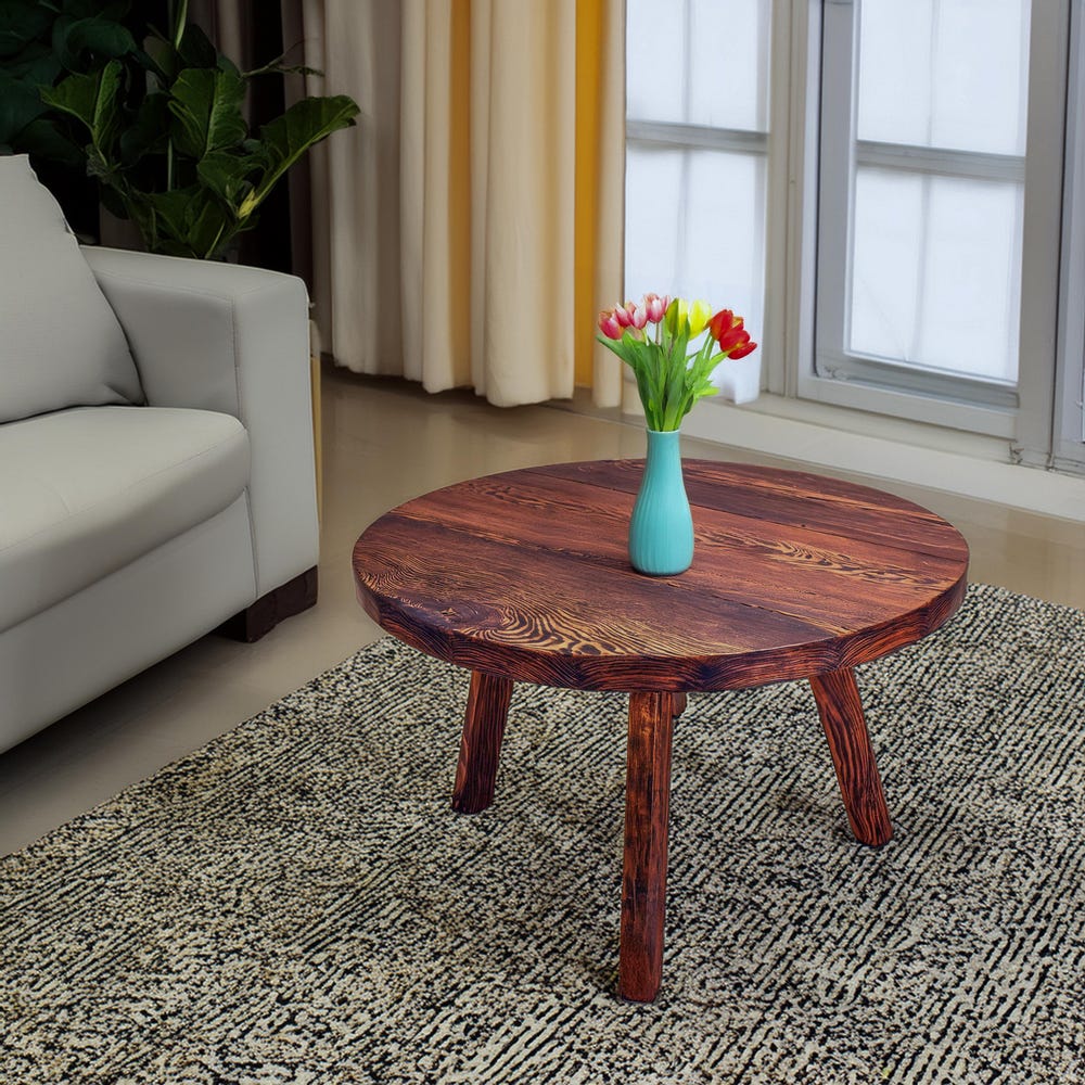 Custom Handmade Rustic Wooden round Coffee Table - Farmhouse Style natural Live Edge Reclaimed Handcrafted solid wood table home furniture - Image 2