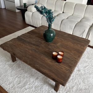 Rustic Handmade Square Coffee Table - Natural Distressed Wood Center Table - Vintage Living Room Decor - Mother’s Day Gift