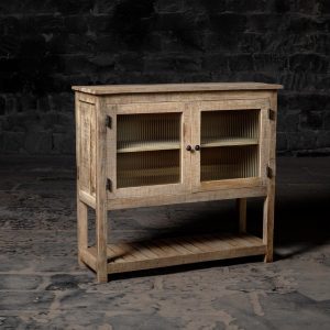 Vintage Old Weathered Wooden Storage Cabinet for Kitchen and Home | Bleach finish | Rustic Style Double Door Wooden Sideboard for entryway.