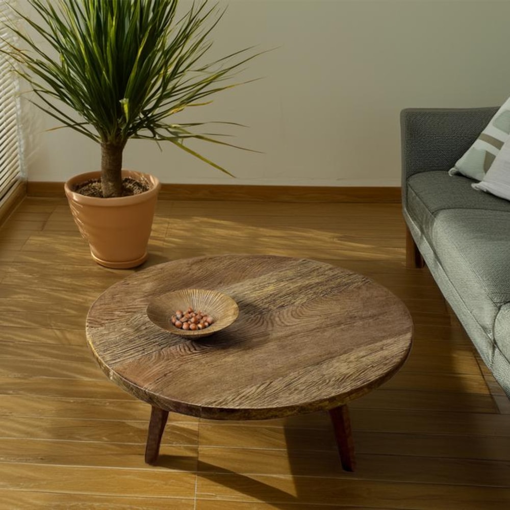 Solid Rustic wooden round coffee table - Custom Handcrafted Farmhouse Live Edge Reclaimed and Barn Wood tables - Unique Design- Home Decor - Image 2