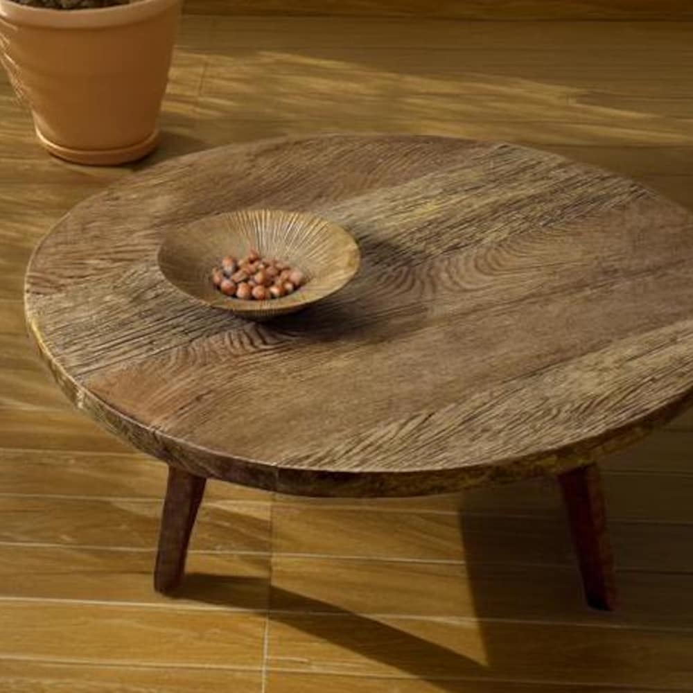 Solid Rustic wooden round coffee table - Custom Handcrafted Farmhouse Live Edge Reclaimed and Barn Wood tables - Unique Design- Home Decor - Image 3