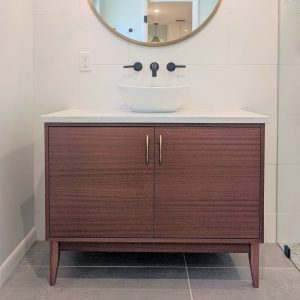 Handmade Mid Century 42" Custom Wood Bathroom Vanity Cabinet, Single Sink 2 Door, USA Made