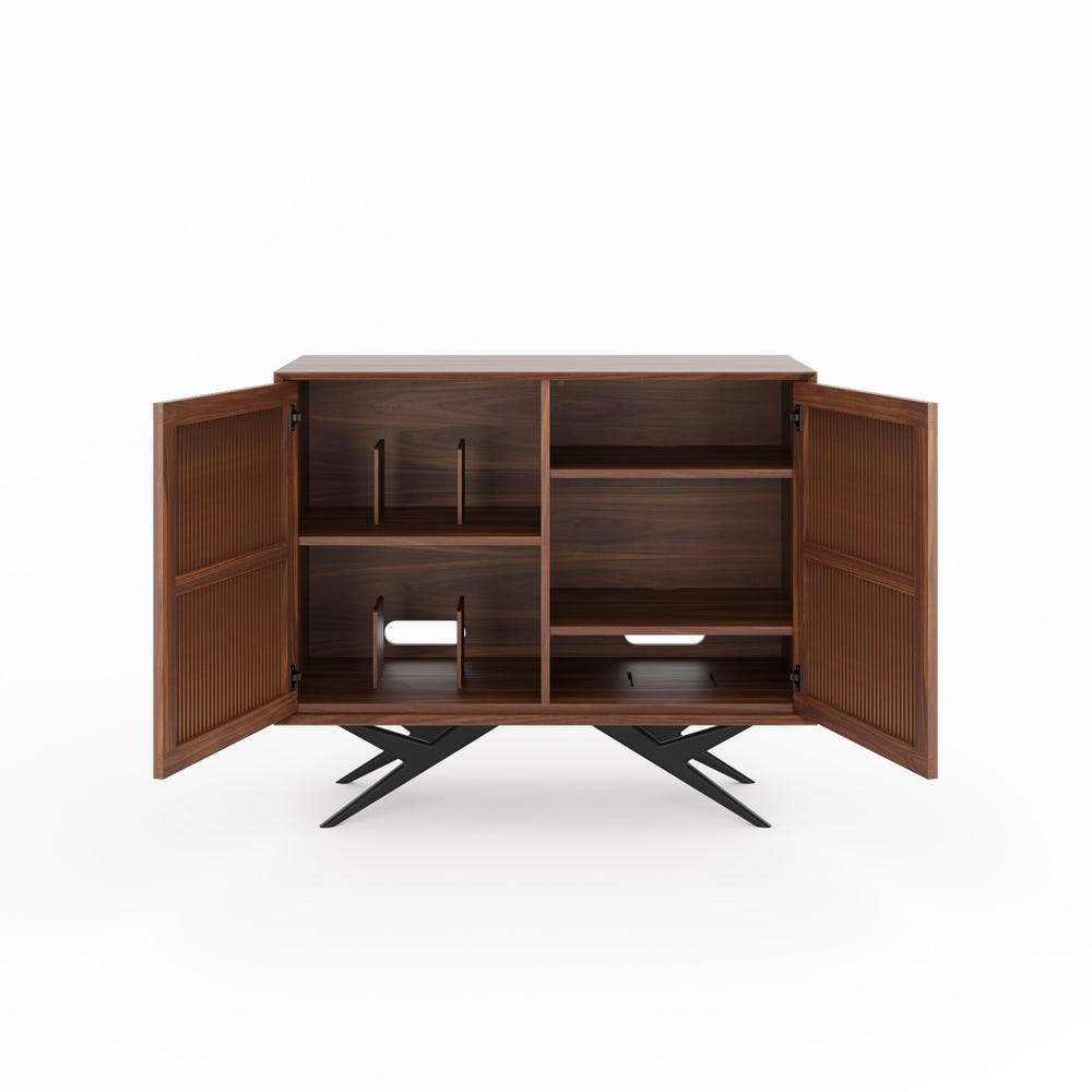 High Walnut Record Player Stand with vinyl storage in Mid Century Modern Style, Media Console, Turntable Stand - Image 6