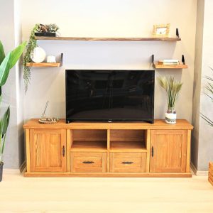 Farmhouse Tv Stand- Artemis , Solid Wood Tv Unit with Cabinet and Drawers , Rustic Design Entartainment Center