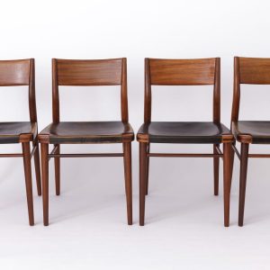 Set of 4 Vintage Dining Chairs by Georg Leowald for Wilkhahn – Teak, Black Leather, 1950s-1960s