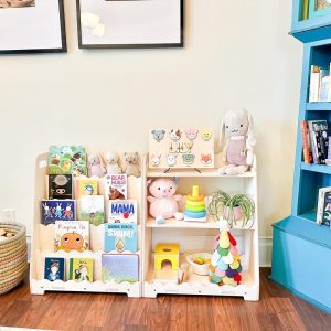 Made In USA! Montessori Bookshelf Toy Shelf Combo Set Montessori Wooden Furniture Wooden Bookshelf Toddler Birthday Gift Idea- LORI SCALLOP