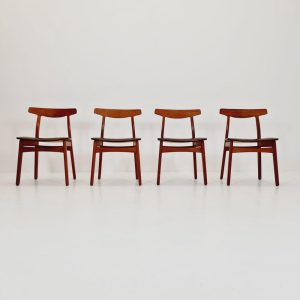 Mid Century Dansih Teak and Leather chair by Henning kaernulf, 1960s Set of 4