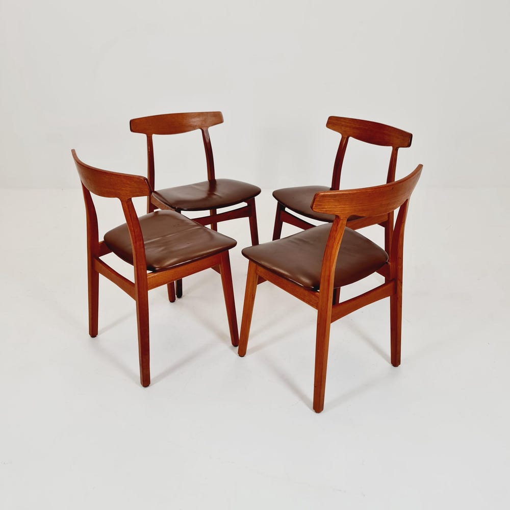 Mid Century Dansih Teak and Leather chair by Henning kaernulf, 1960s Set of 4 - Image 5