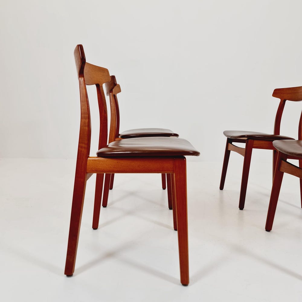 Mid Century Dansih Teak and Leather chair by Henning kaernulf, 1960s Set of 4 - Image 10