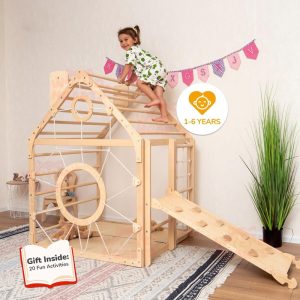 56x43" Up to 6 Nursery Mobile Toddler Climbing Gym with Rock Climbing Ramp & Optional Waldorf Rope Accessories or Soft Playmat Gift for Kids