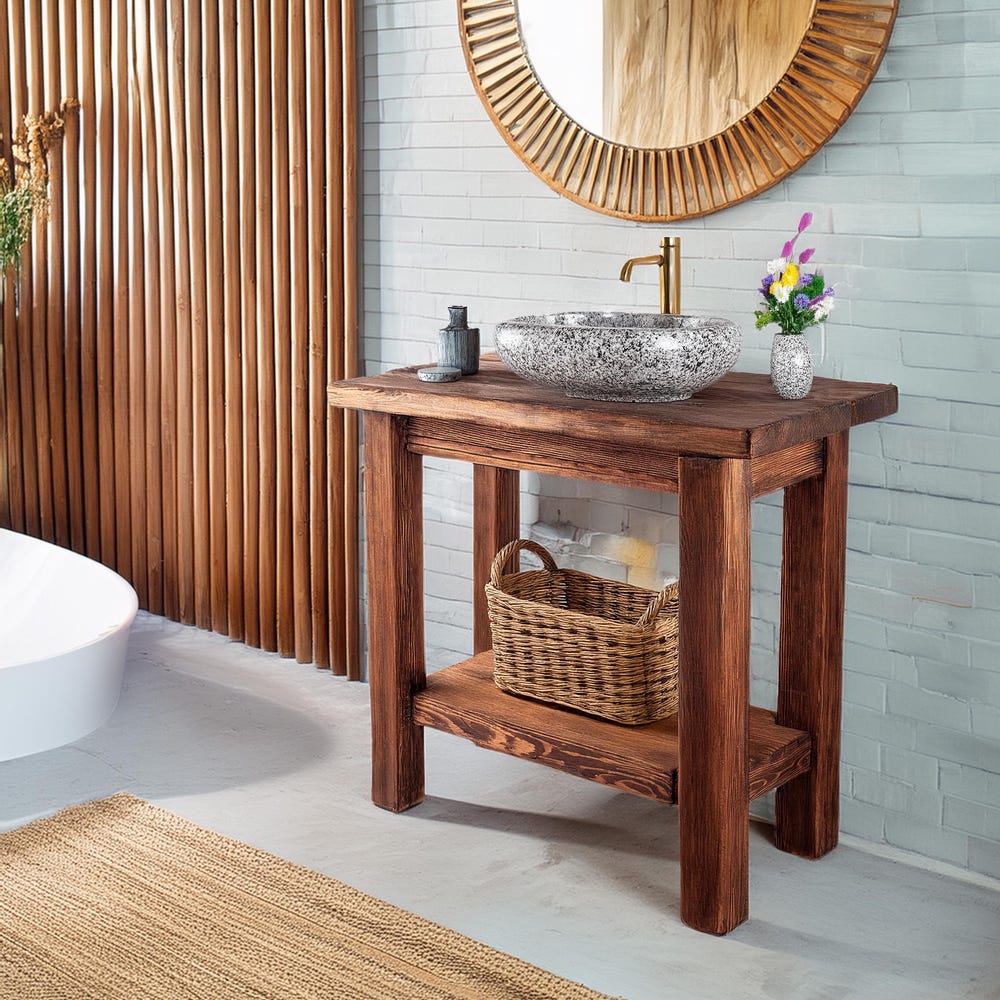 Wooden Rustic Style handmade bathroom vanity live edge solid wood cabinet sink table counter top farmhouse home decor furniture handcrafted - Image 5