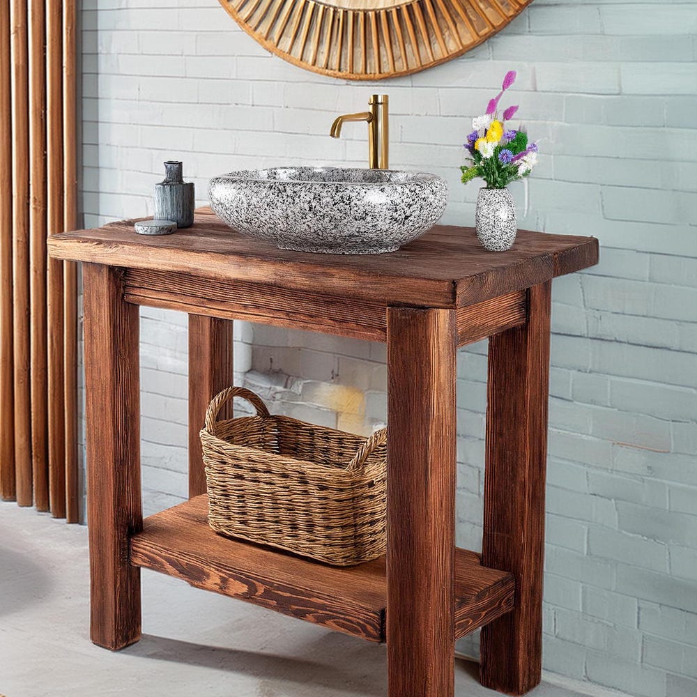 Wooden Rustic Style handmade bathroom vanity live edge solid wood cabinet sink table counter top farmhouse home decor furniture handcrafted - Image 2