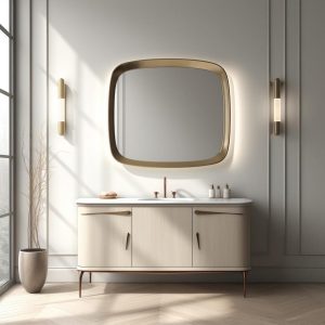 Real Walnut Wooden and Gold Frame Mirror,  Asymmetrical Mirror, Irregular Mirror,  Bathroom Mirror, Vanity Mirror,Home Decor Mirror