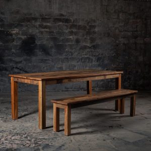 Vintage Dining Table Set | Reclaimed wood dining table + Benches | Rustic Natural Finish | Farmhouse Table with bench | Dining Table Set