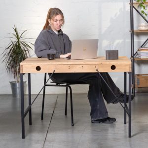 Office Desk Mennen with Сontainer Oak Wooden Table Executive Farmhouse Computer Desk Solid Oak Wood Table Writing Desk Oak Wood Office Table