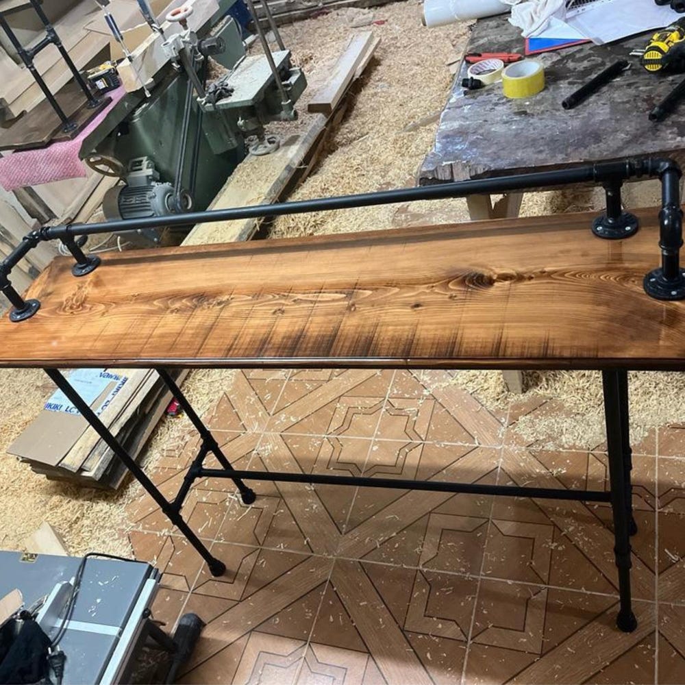 Drink Rail Sofa Wood Bar Table, Live Edge Walnut Bar Table, Home Theatre Entertainment Table, Reclaimed Wood Pub Table, Handmade Furniture - Image 8