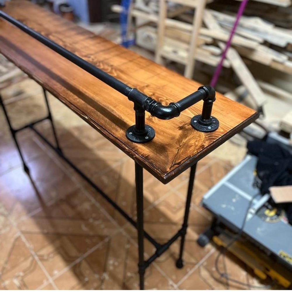 Drink Rail Sofa Wood Bar Table, Live Edge Walnut Bar Table, Home Theatre Entertainment Table, Reclaimed Wood Pub Table, Handmade Furniture - Image 11