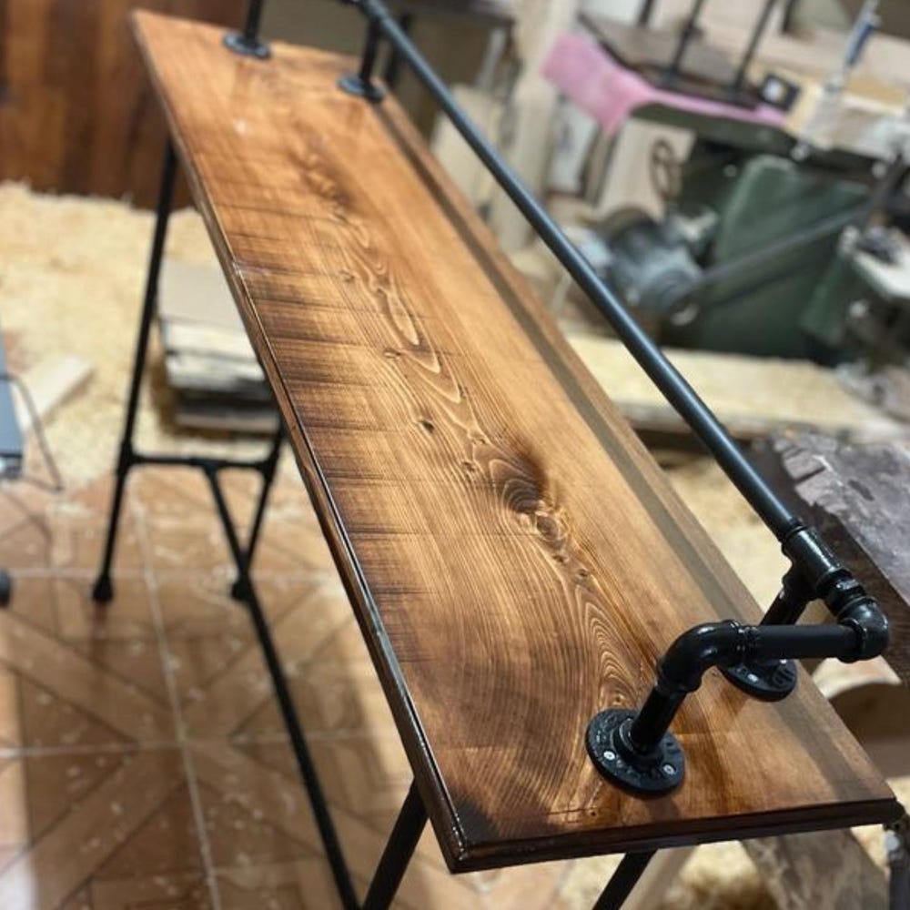 Drink Rail Sofa Wood Bar Table, Live Edge Walnut Bar Table, Home Theatre Entertainment Table, Reclaimed Wood Pub Table, Handmade Furniture - Image 6