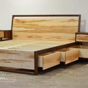 Maple & Walnut Platform bed with storage drawers, Storage Bed, platform bed with drawers, Queen bed, King bed, Wooden Bed Frame