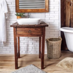 Wooden Rustic Style handmade bathroom vanity live edge solid wood cabinet sink table counter top farmhouse home decor furniture  handcrafted