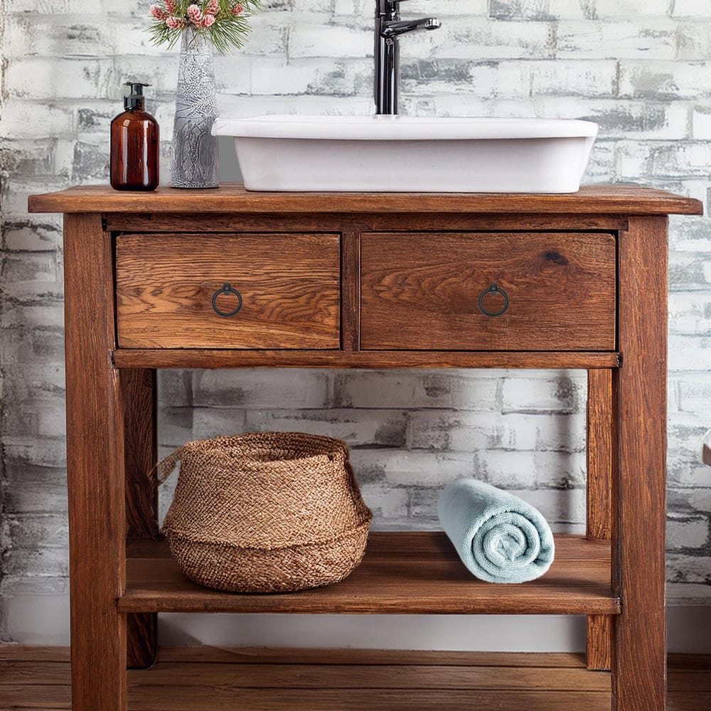 Wooden Rustic Style handmade bathroom vanity live edge solid wood cabinet sink table counter top farmhouse home decor furniture handcrafted - Image 3