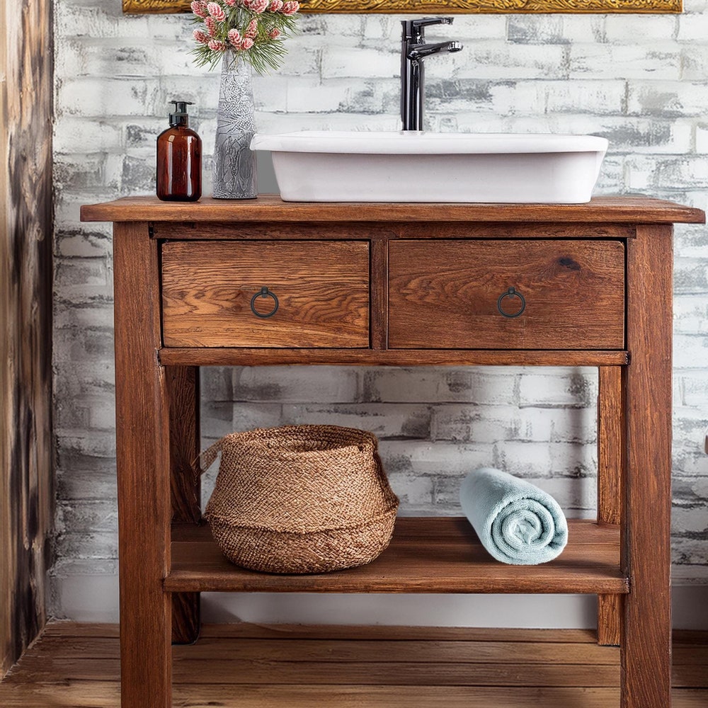 Wooden Rustic Style handmade bathroom vanity live edge solid wood cabinet sink table counter top farmhouse home decor furniture handcrafted