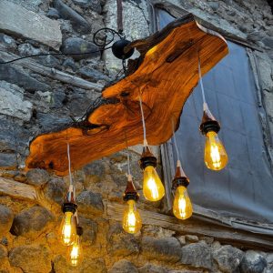 Wood Chandelier, Chandelier Lighting Dining Room, Live Edge Olive Wooden Large Chandelier for High Ceilings, Olive Wood Rustic Light Fixture