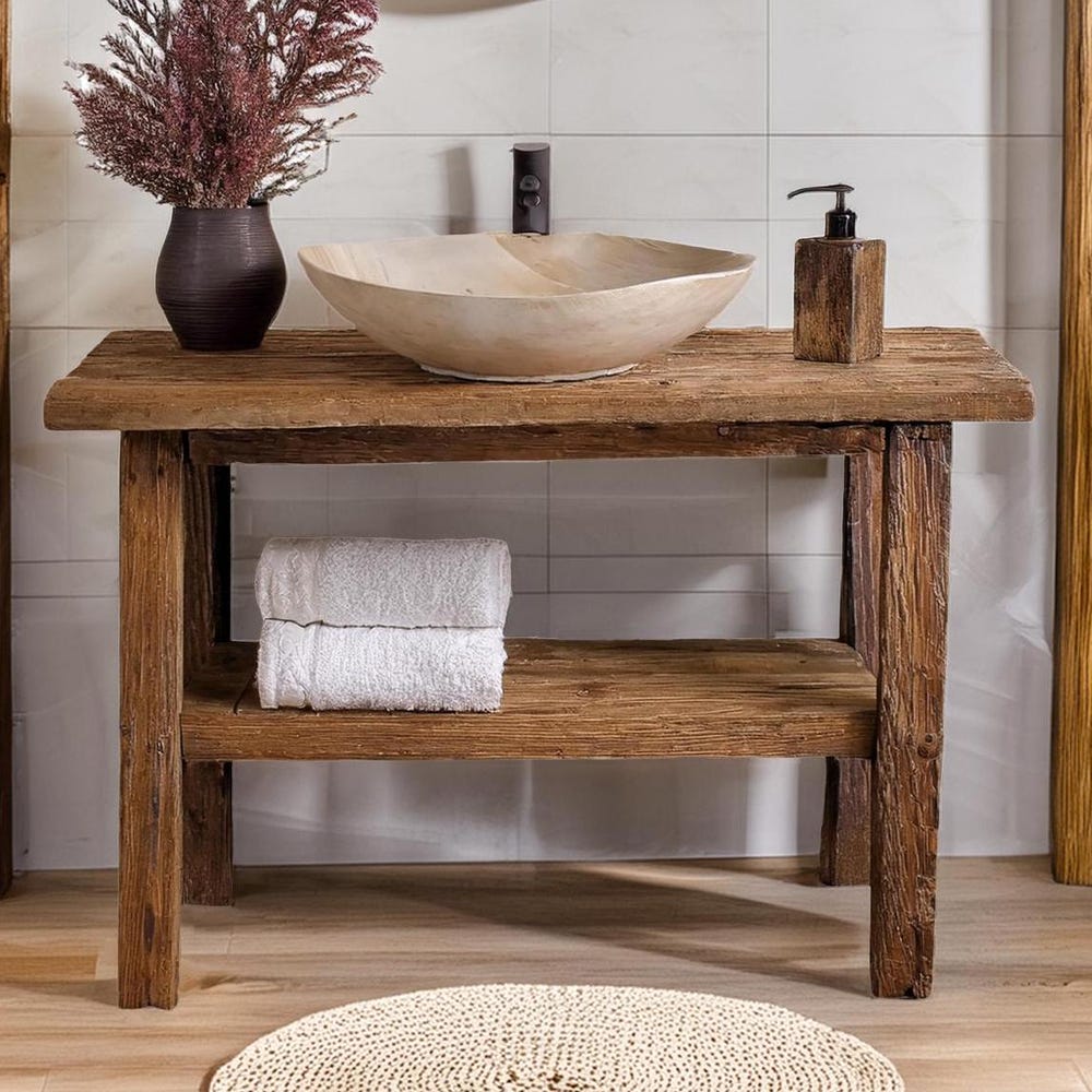 Wooden Rustic Style handmade bathroom vanity live edge solid wood cabinet sink table counter top farmhouse home decor furniture handcrafted - Image 4