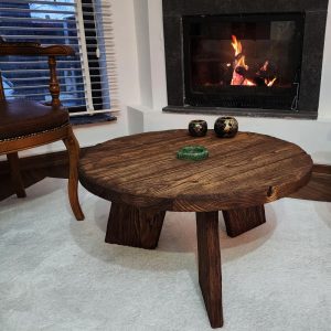 Rustic Round Wooden Coffee Table - Handcrafted Solid Wood Table - Farmhouse Style Living Room Decor - Mother’s Day Gift