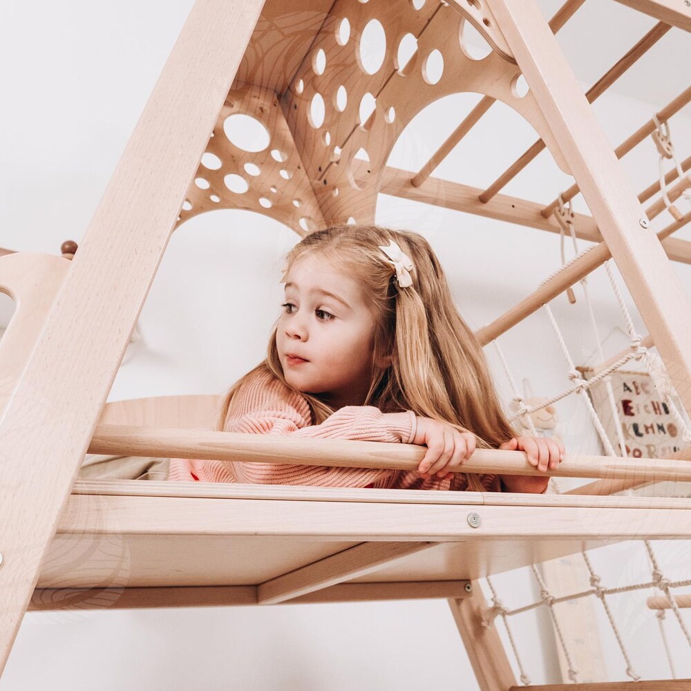 Wood Indoor Climbing Playground for Kids, Montessori Jungle Gym with Slide, Rope Swing, Rings, and Playmat, Active Play for Kids Indoors - Image 7