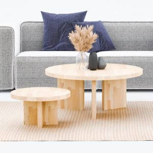 Round Solid Wood Coffee Table, Coffee Table Set