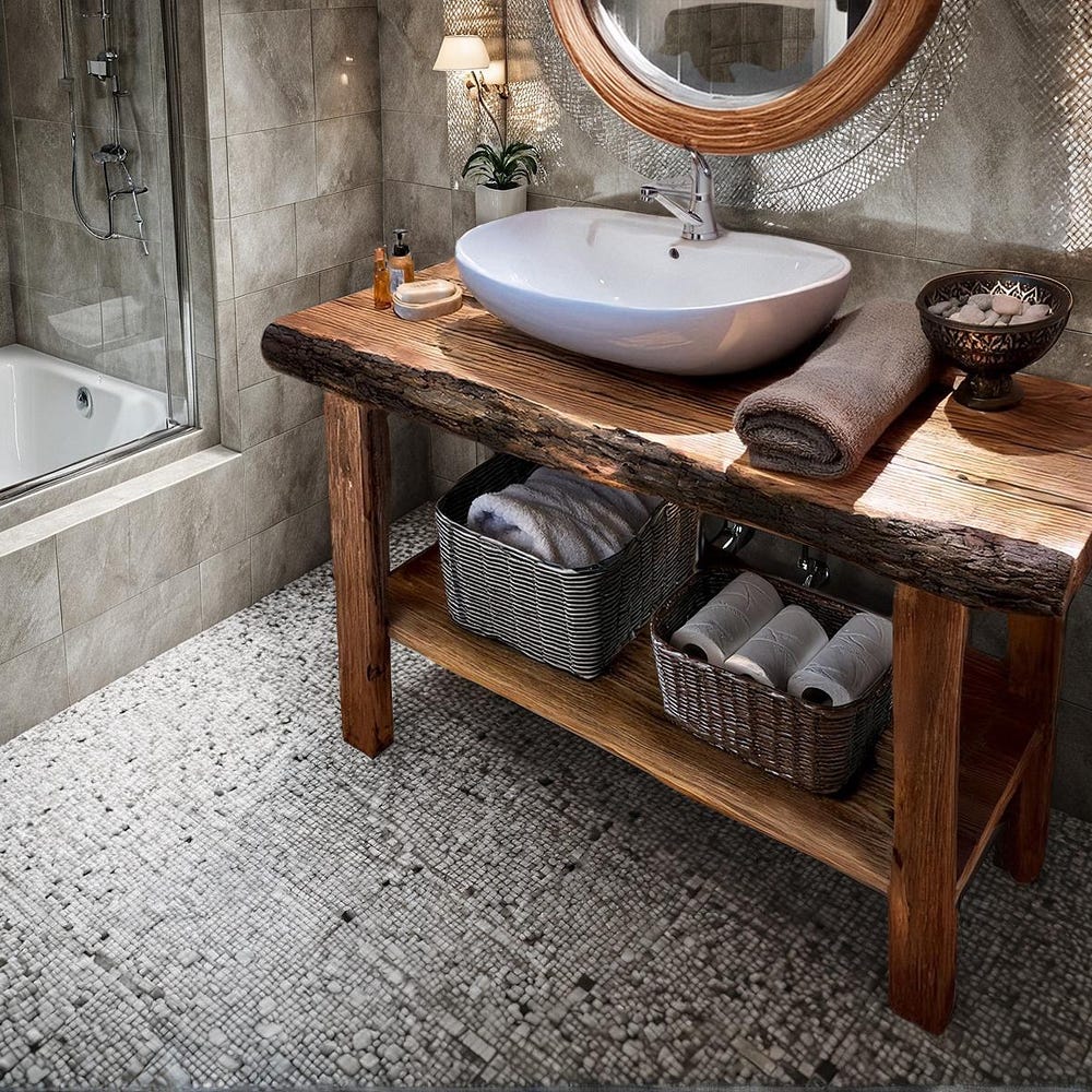 Wooden Rustic Style handmade bathroom vanity live edge solid wood cabinet sink table counter top farmhouse home decor furniture handcrafted - Image 2