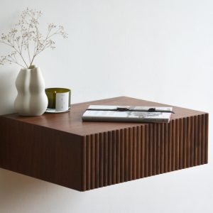 Floating nightstand with FLUTED drawer, made of solid walnut