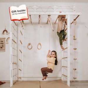 88x78" Large Swedish Ladder Bundle: Waldorf Playmat, Monkey Bars, Indoor Swing, Gymnastics Ladder, Montessori Climbing Wall Net, Baby Gym